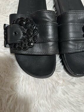 Karl Lagerfeld Black Slide Sandals with Buckle Detail